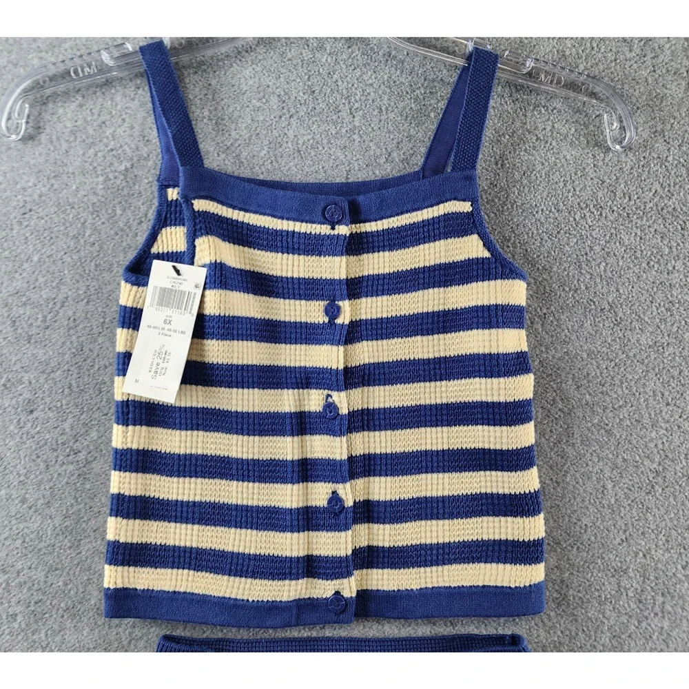 Polo Ralph Lauren Sleeveless Striped Sweater Top&Shorts Set Girls 6X Blue/Cream